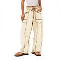 Women’s Drawstring Contrast Color Barrel Pants – Creamy White My Store