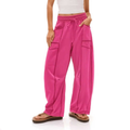 Barrel Pants Womens Drawstring Contrast Color Barrel Pants Dark Pink