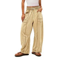Barrel Pants Womens Drawstring Contrast Color Barrel Pants Beige