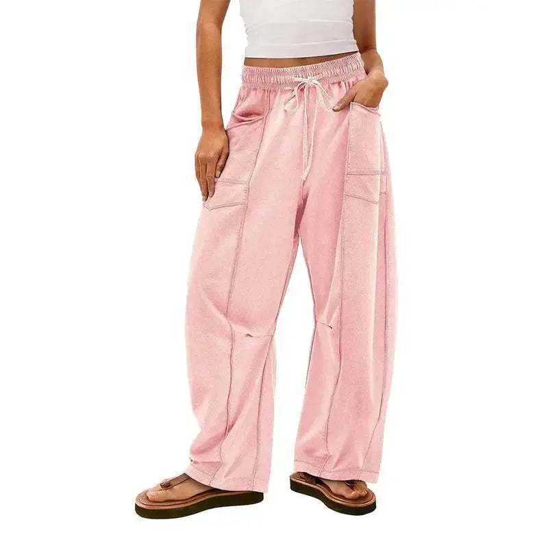 Womens Drawstring Contrast Color Barrel Pants
