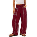 Barrel Pants - Women s Drawstring Contrast Color - Wine