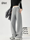Women’s High-Waisted Barrel Pants – Wide Leg Straight Fit  Minimalist Drawstring Sweatpants for Autumn Winter - Gray Barrel Pants