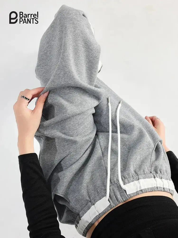 Women’s High-Waisted Barrel Pants – Wide Leg Straight Fit  Minimalist Drawstring Sweatpants for Autumn Winter - Gray Barrel Pants