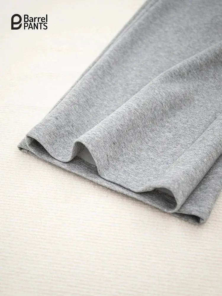 Women’s High-Waisted Barrel Pants – Wide Leg Straight Fit  Minimalist Drawstring Sweatpants for Autumn Winter - Gray Barrel Pants