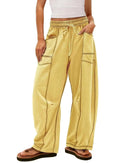 Barrel Pants Womens Drawstring Contrast Color Barrel Pants Yellow