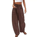 Barrel Pants Womens Drawstring Contrast Color Barrel Pants Coffee