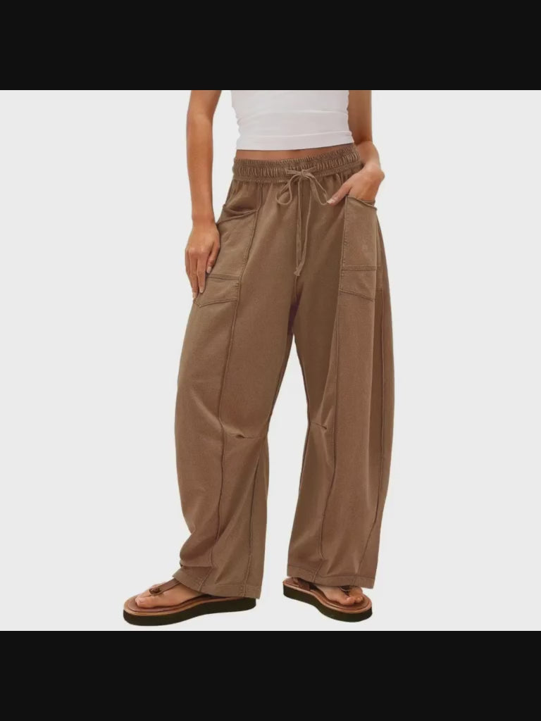 Barrel Pants Womens Drawstring Contrast Color Barrel Pants Brown