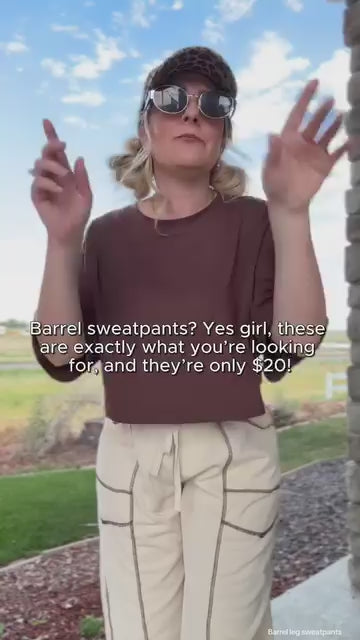 Barrel Pants Womens Drawstring Contrast Color Barrel Pants Red