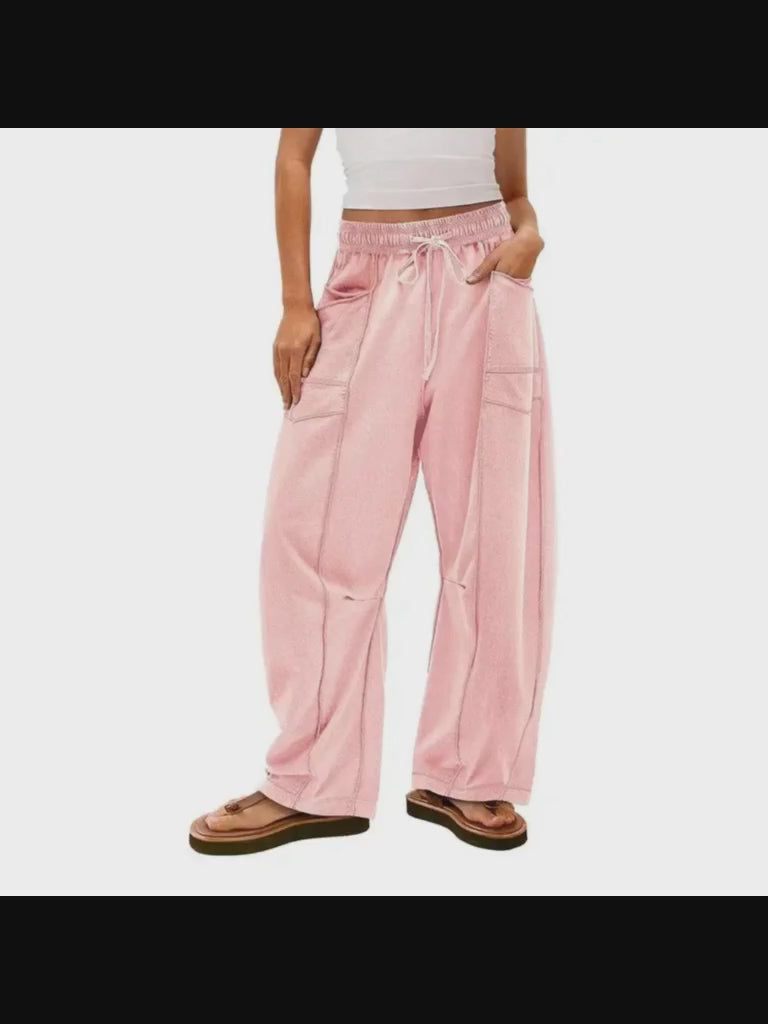 Womens Drawstring Contrast Color Barrel Pants